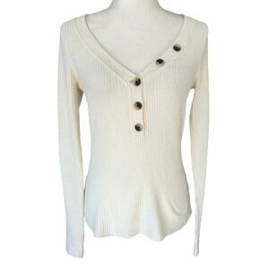 Nation Ltd Henley Small Cream Waffle Knit Luxury Basic Cabincore Casual Cozy